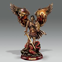 "Michael: Triumphant Warrior" Cold-Cast Bronze Sculpture Limited-edition FIRST EVER! Handcrafted cold-cast bronze sculpture of the Archangel Michael with artwork by Howard David Johnson, real metal sword.
