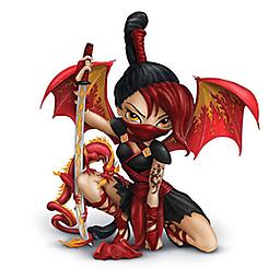 Yuriko, Fire Ninja Fairy Figurine First-ever limited-edition ninja fairy figurine by Jasmine Becket-Griffith. Fire warrior with sword and dragon, special remarque and tattoo.
Measures 4" H