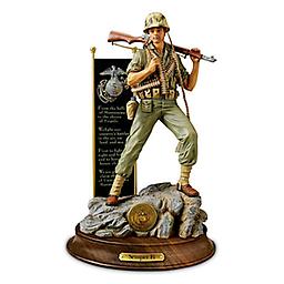 United States Marine Corps Sculpture Of World War II Marine Edition limited to 5,000. WW II Marine in authentic recreated field gear, weapon, uniform. Stanza of hymn on metal banner. Officially licensed.
Measures 12-1/2" H