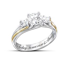 "I Am Yours" Engraved White Topaz Couples Ring I Am Yours Ring
Handcrafted solid sterling silver ring with 3 white topaz, including a 1-1/4 carat center stone. 24K-gold plating and engraved sentiment. Gift box.
