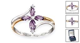 Holy Trinity Cross Ring With Amethysts And Diamonds The Trinity Amethyst And Diamond Ring
Sterling silver ring with 24K gold-plated accents. Four marquise-shaped amethysts, three genuine diamonds. Engraved. Gift box.