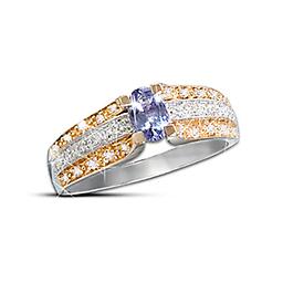 10K Gold Genuine Tanzanite Ring With 30 Diamonds Allure: Tanzanite And Diamond Ring
Faceted oval genuine Tanzanite stone with mesmerizing blue-violet colors in a 10K yellow- and white-gold setting enhanced with 30 diamonds. Gift box.