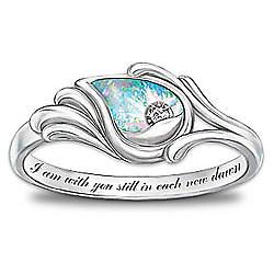 "I Am With You" Diamond & Created Opal Sterling Silver Ring Solid sterling silver ring with teardrop-shaped created opal and a diamond, and a touching sentiment engraved inside. With gift box and poem card