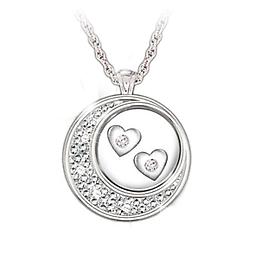"Floating" Diamond Hearts Sterling Silver Pendant Handcrafted in solid sterling silver and set with 6 genuine diamonds. Unique free-moving diamond hearts. Engraved message of love. Gift box.