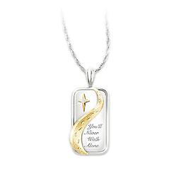 "Footprints In The Sand" Diamond Necklace With Poem Card Sterling silver and 18K gold-plated engraved pendant necklace, with symbolic footprints, cross set with a genuine diamond. Poem card and gift box. Pendant measures 1" L;chain measures 18" L