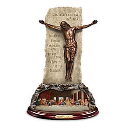 "Our Lord And Savior" Bronzed Jesus Christ Sculpture Limited-edition. Handcrafted, with a cold-cast bronze figure of Jesus, engraved words from "The Lord's Prayer," artwork of the Last Supper and more.
Measures 14" H