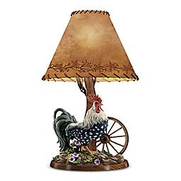 Rooster Table Lamp With Leather Whip-Stitching On Shade Morning Glory Lamp
Limited-edition lamp celebrates bantam rooster. Leather whip-stitching on lamp shade, convenient pull-chain and FREE energy-saving light bulb.
Measures 15" H