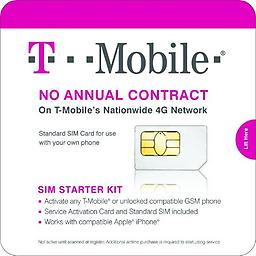 T-Mobile SIM Card Activation Kit (T-Mobile0(standard sim card) Compatible with T-Mobile's Nationwide 4G Network, as well as any other GSM carrier that uses SIM cards (like AT&T).
Compatible with any phone that uses a Mini SIM.
Not compatible with phones that use