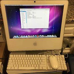 IMAC White Core Duo Imac with a core 2 duo with 1gb ram
keyboard mouse and replacement cord
hard drive 160gb