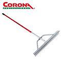 Corona Aluminum Landscape Rake 36" Head This rake features aluminum construction for durability and ease of use. Comes with extra thick tine tips for extended service life and 60" lightweight aluminum handle with anti-slip vinyl sleeved han